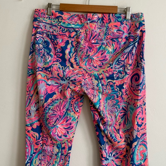 Lilly Pulitzer Paisley Print Stretch Pants Pink Navy – Size 12 - Picture 8 of 9